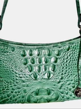 Brahmin Matcha Green Croc Embossed Leather Anytime Mini Shoulder Bag Tote